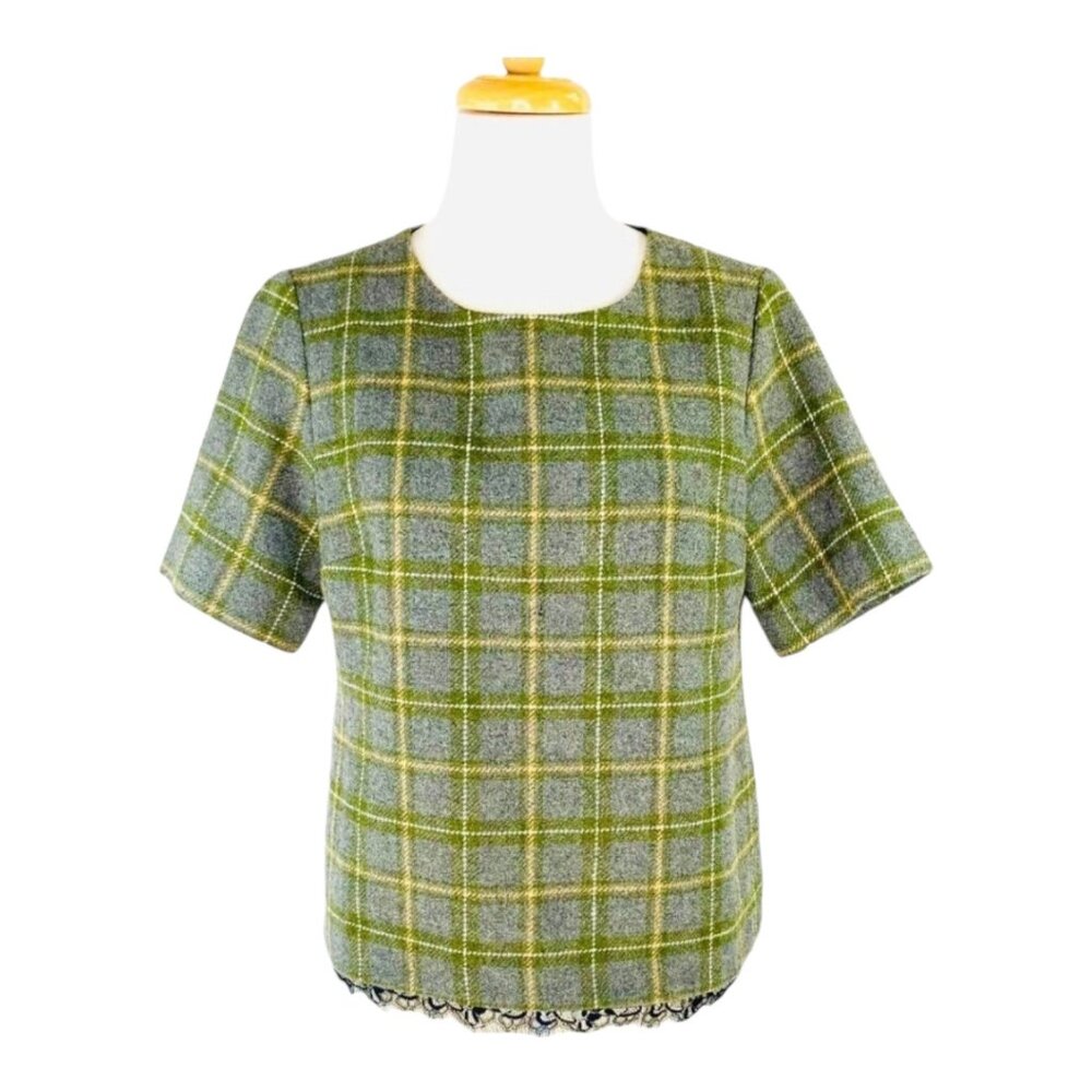 Banana Republic Wool Blend Plaid Short Sleeve Top Womens S - Picture 2 of 11